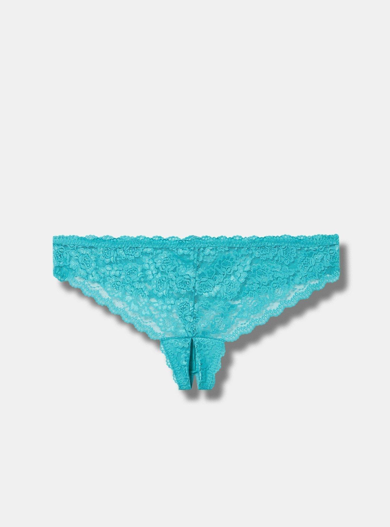 Plus Size Lace Thong Panty With Open Gusset, BALTIC, hi-res