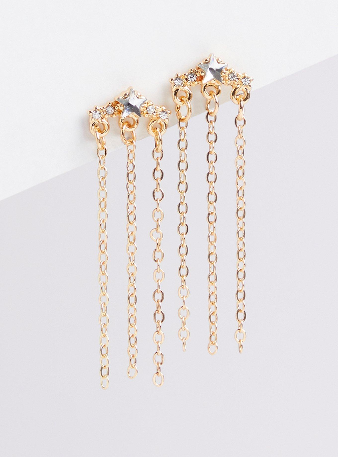 Plus Size Celestial Linear Earring Set of 3 - Gold Tone, , alternate