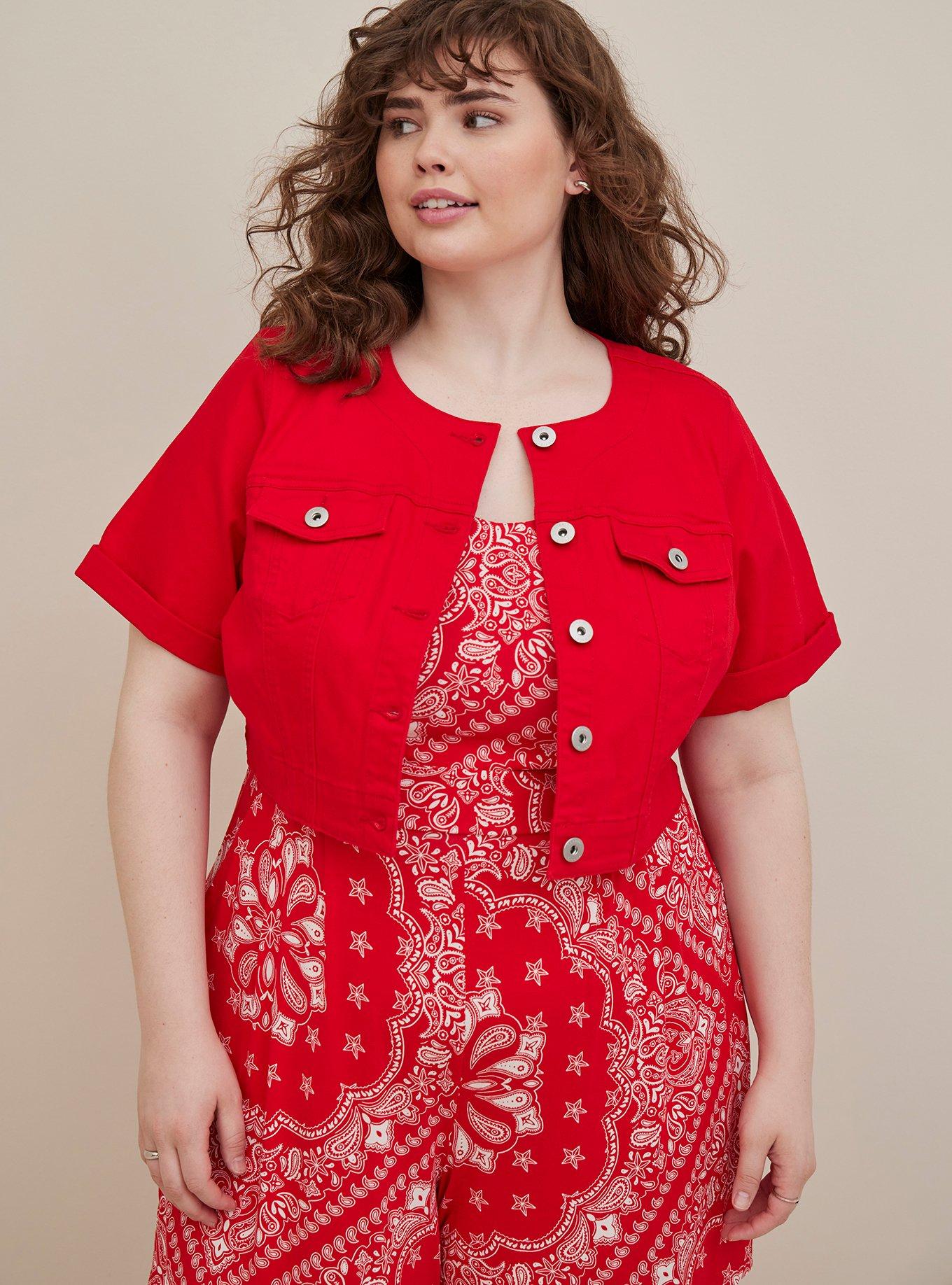 Plus Size - Collarless Jacket - Denim Red - Torrid