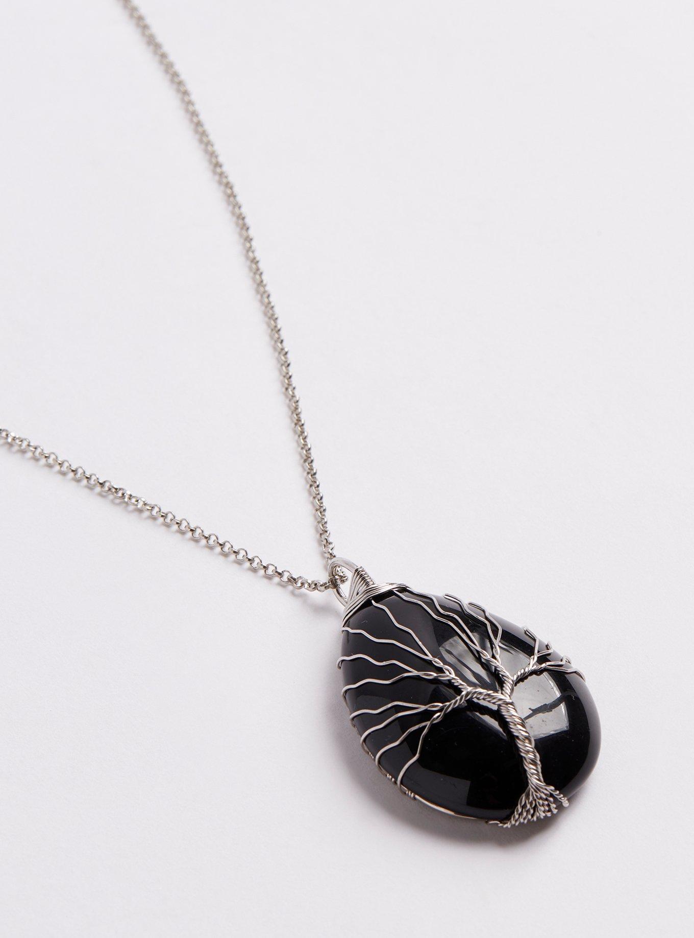 Wire Wrapped Faux Stone Pendant Necklace, , alternate