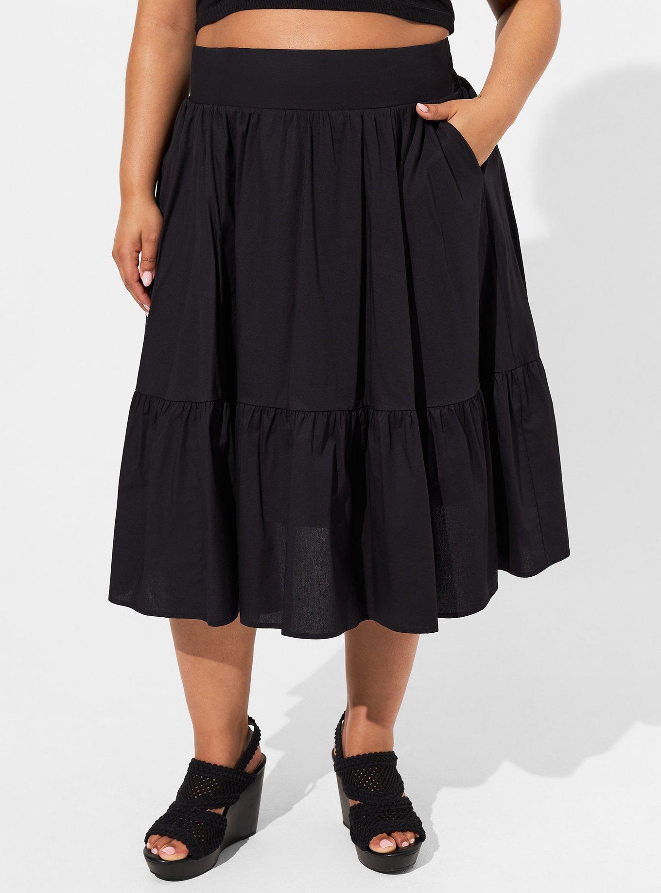 Plus Size - Midi Poplin Tiered Skirt - Torrid