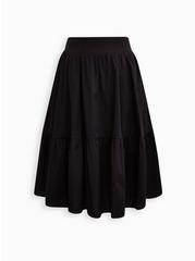 Midi Poplin Tiered Skirt, DEEP BLACK, hi-res