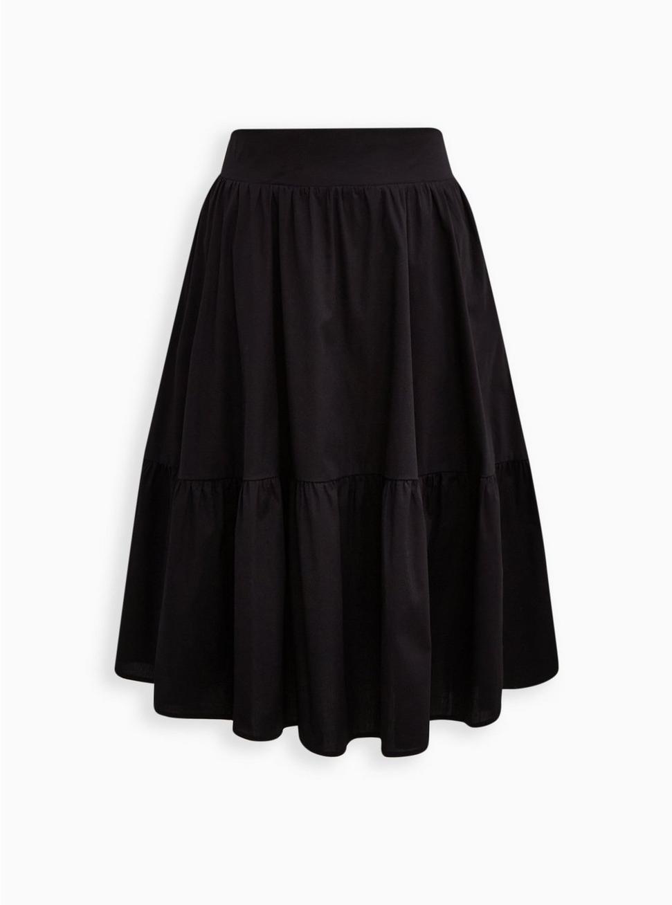 Midi Poplin Tiered Skirt, DEEP BLACK, hi-res