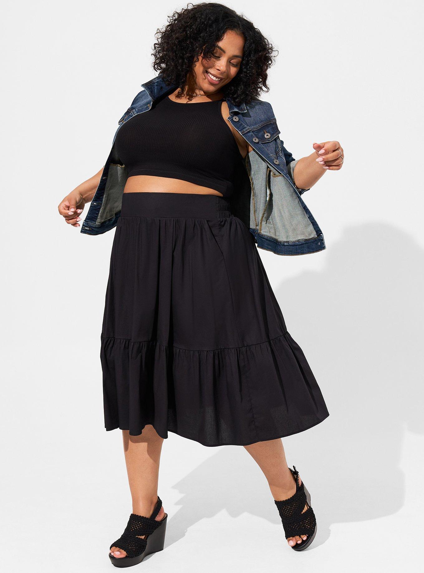 High Waisted Tiered Midi Skirt