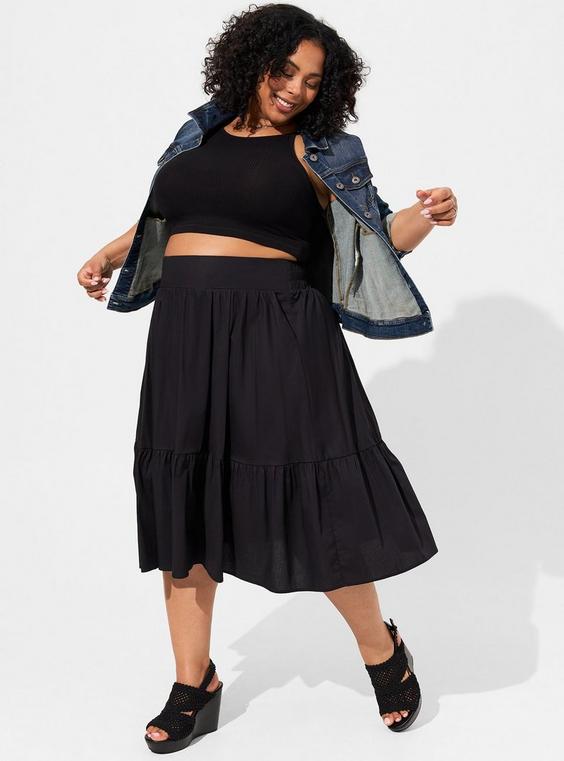 Plus Size - Midi Poplin Tiered Skirt - Torrid Plus Size - Midi Poplin Tiered Skirt - Torrid