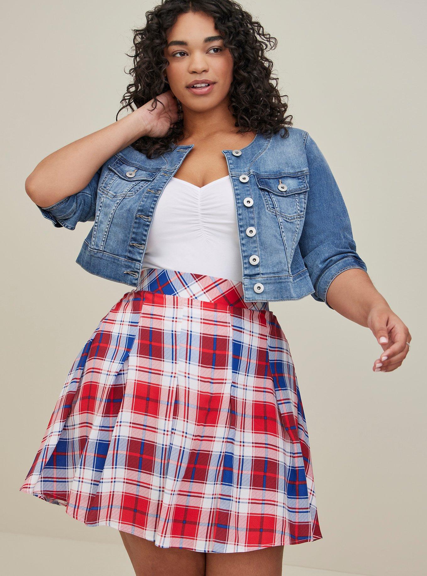 Plus Size - Pleated Skater Skirt - Challis Plaid Blue & Red - Torrid