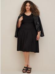 Plus Size High Waisted Pleated Midi Skirt - Challis Black, DEEP BLACK, alternate