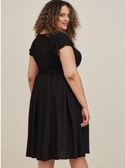 Plus Size High Waisted Pleated Midi Skirt - Challis Black, DEEP BLACK, alternate