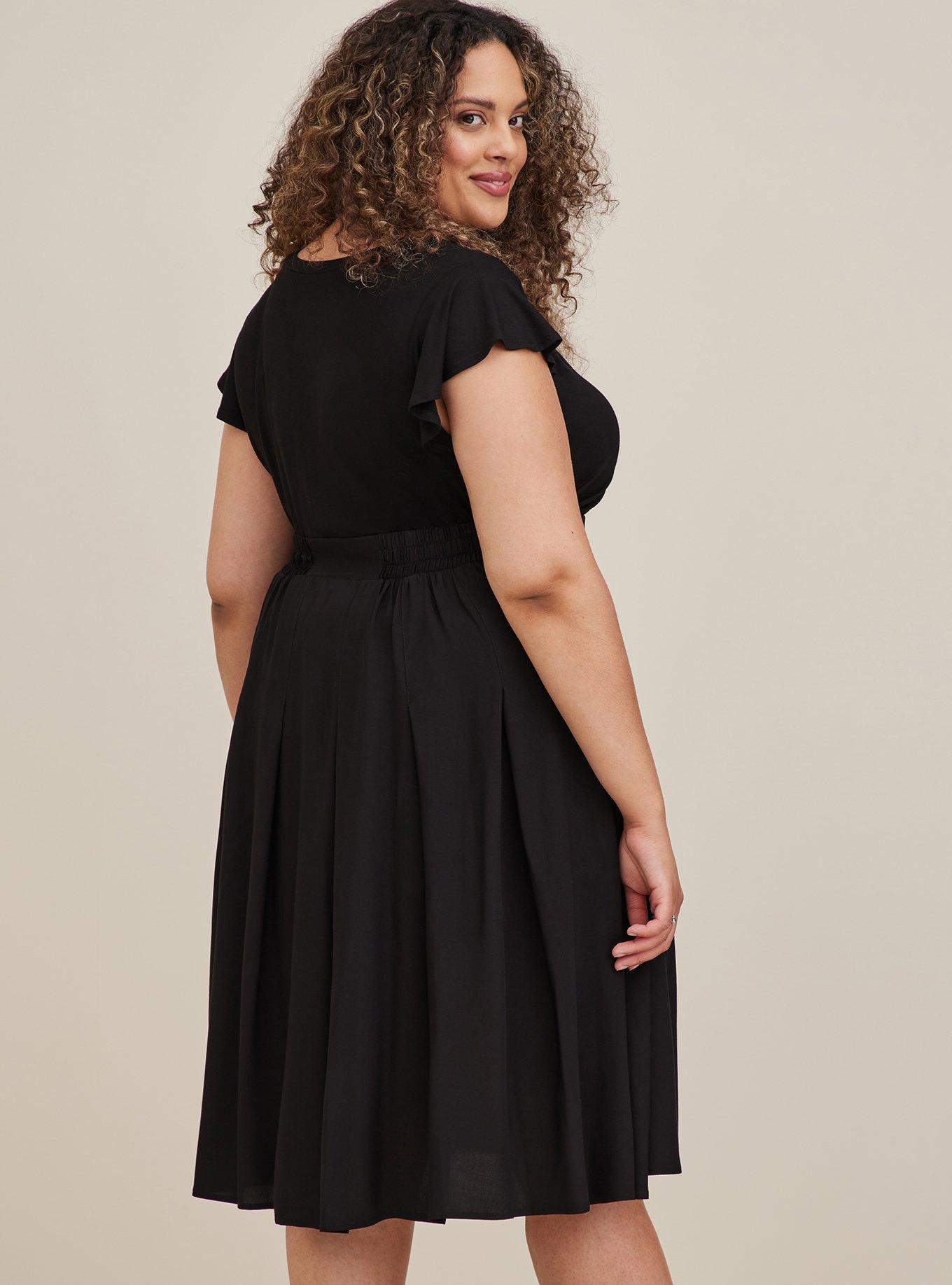 Plus Size High Waisted Pleated Midi Skirt Challis Black Torrid