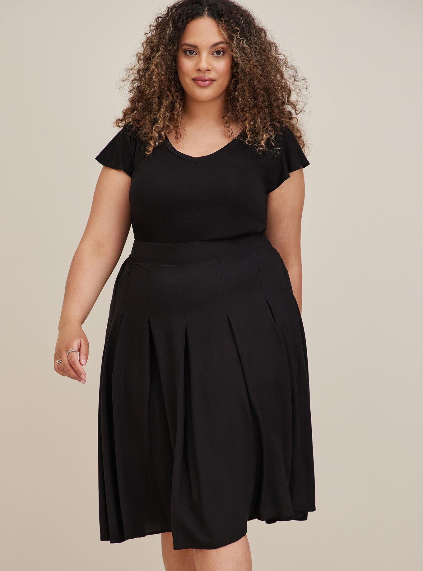 High Waisted Pleated Midi Skirt - Challis Black, DEEP BLACK, alternate
