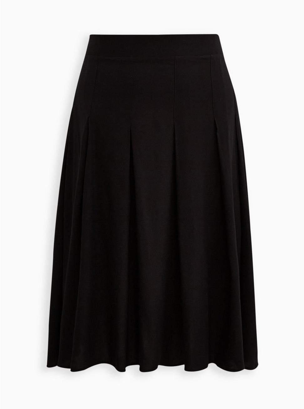 Plus Size High Waisted Pleated Midi Skirt - Challis Black, DEEP BLACK, hi-res