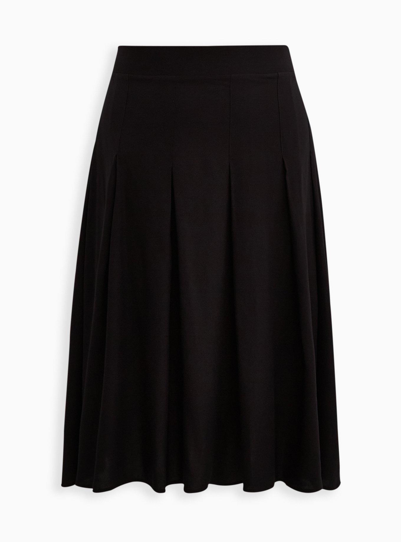 High Waisted Pleated Midi Skirt - Challis Black, DEEP BLACK, hi-res