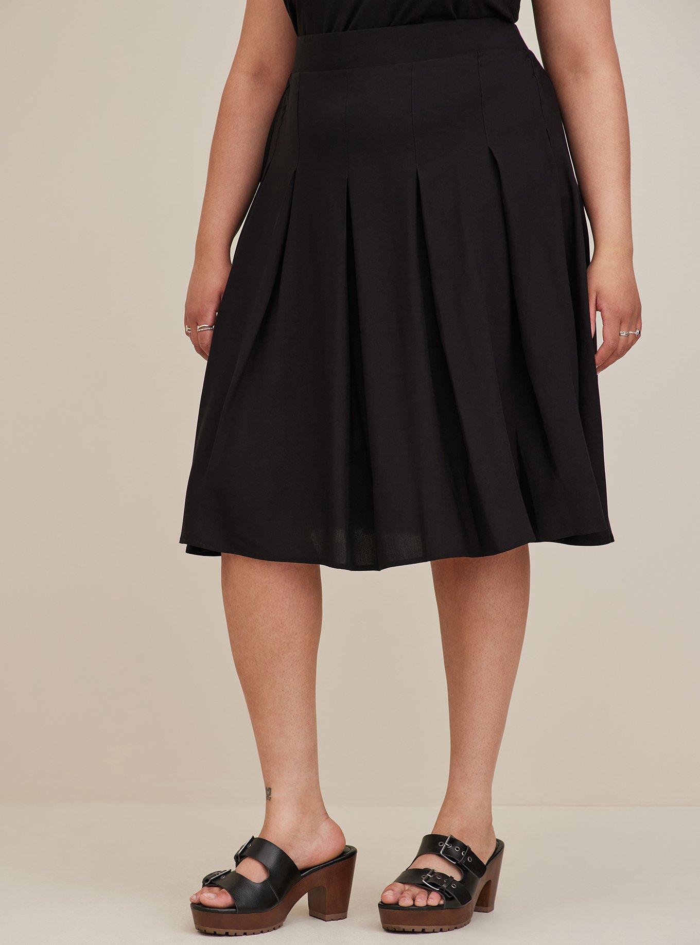 Plus Size High Waisted Pleated Midi Skirt Challis Black Torrid