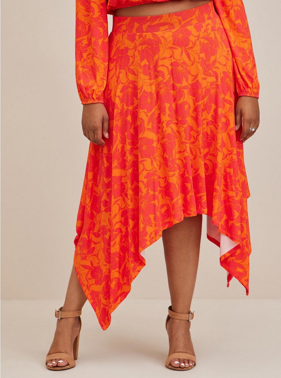Handkerchief Hem Maxi Skirt - Super Soft Floral Orange, FLORAL ORANGE, alternate