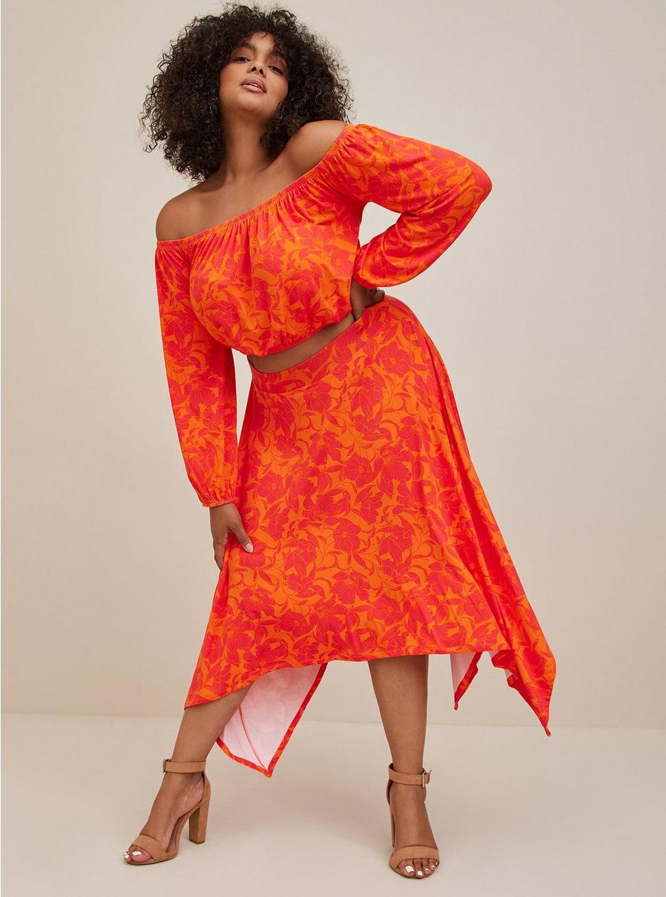 Handkerchief Hem Maxi Skirt - Super Soft Floral Orange, FLORAL ORANGE, alternate