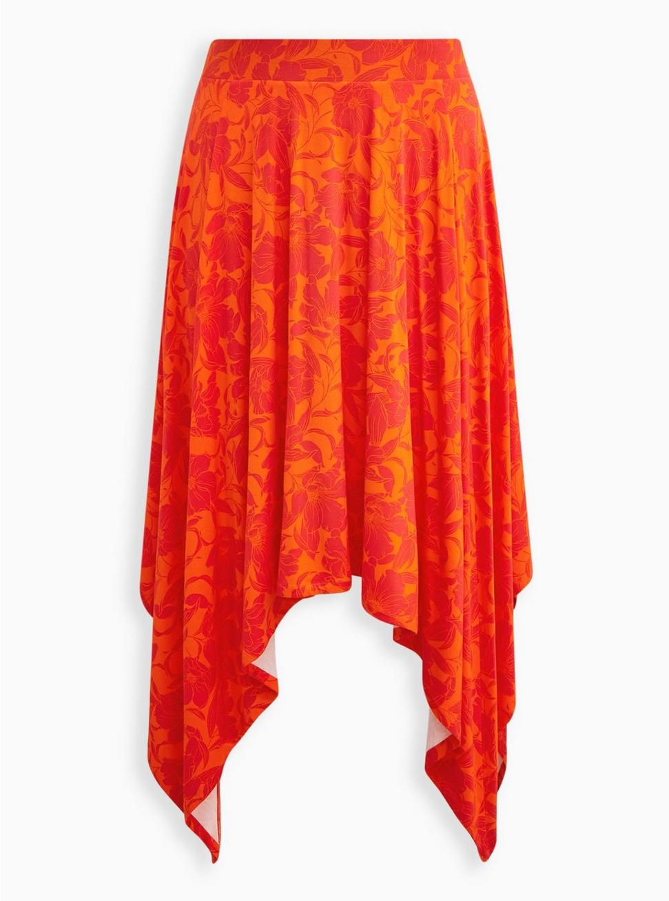Handkerchief Hem Maxi Skirt - Super Soft Floral Orange, FLORAL ORANGE, hi-res