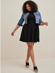 Plus Size Mini Studio Knit Halter Skater Dress, DEEP BLACK, alternate