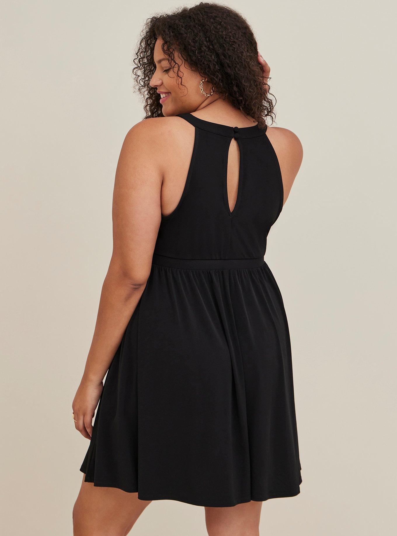 Mini Studio Knit Halter Skater Dress, DEEP BLACK, alternate