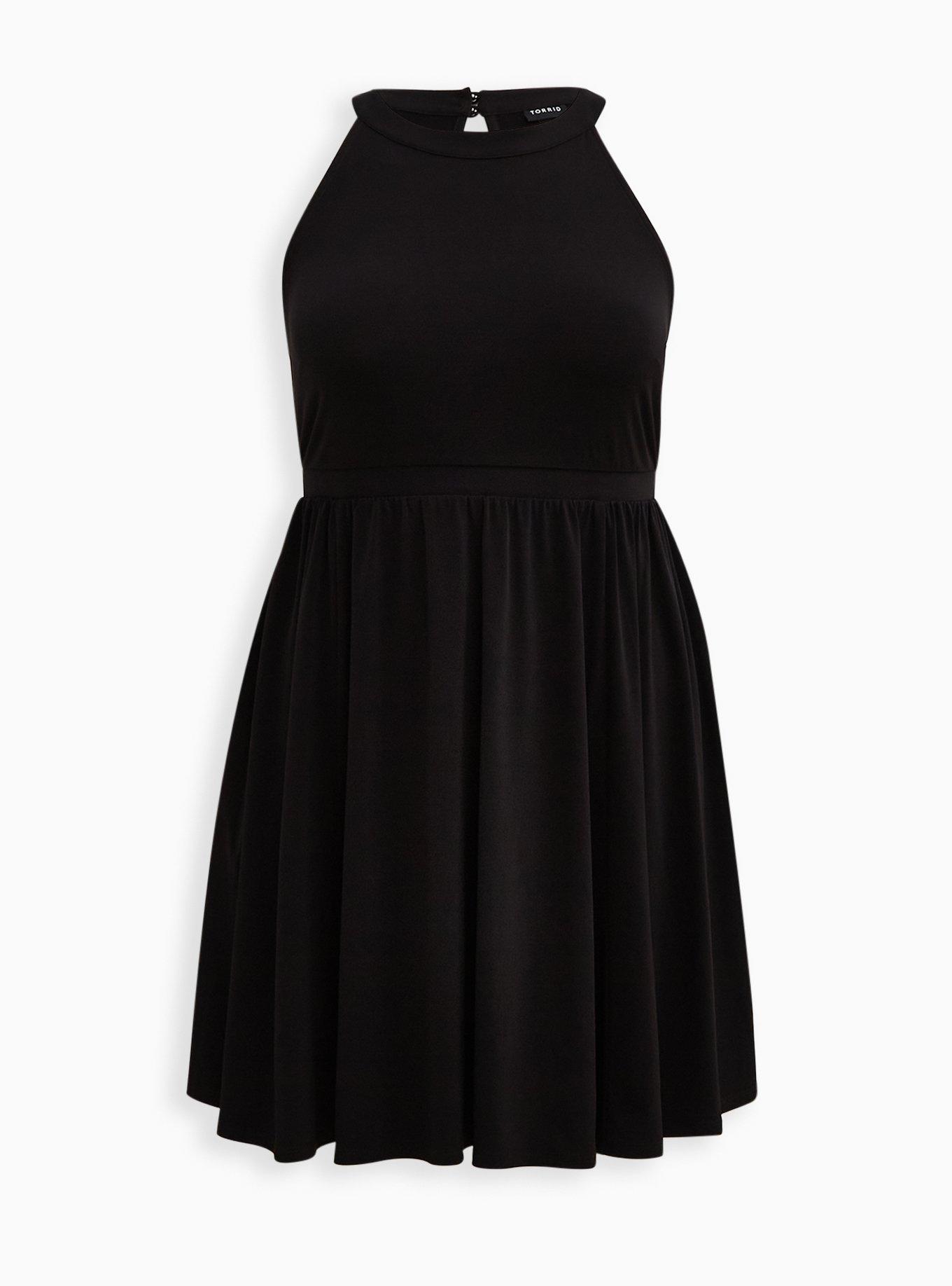 Mini Studio Knit Halter Skater Dress, DEEP BLACK, hi-res