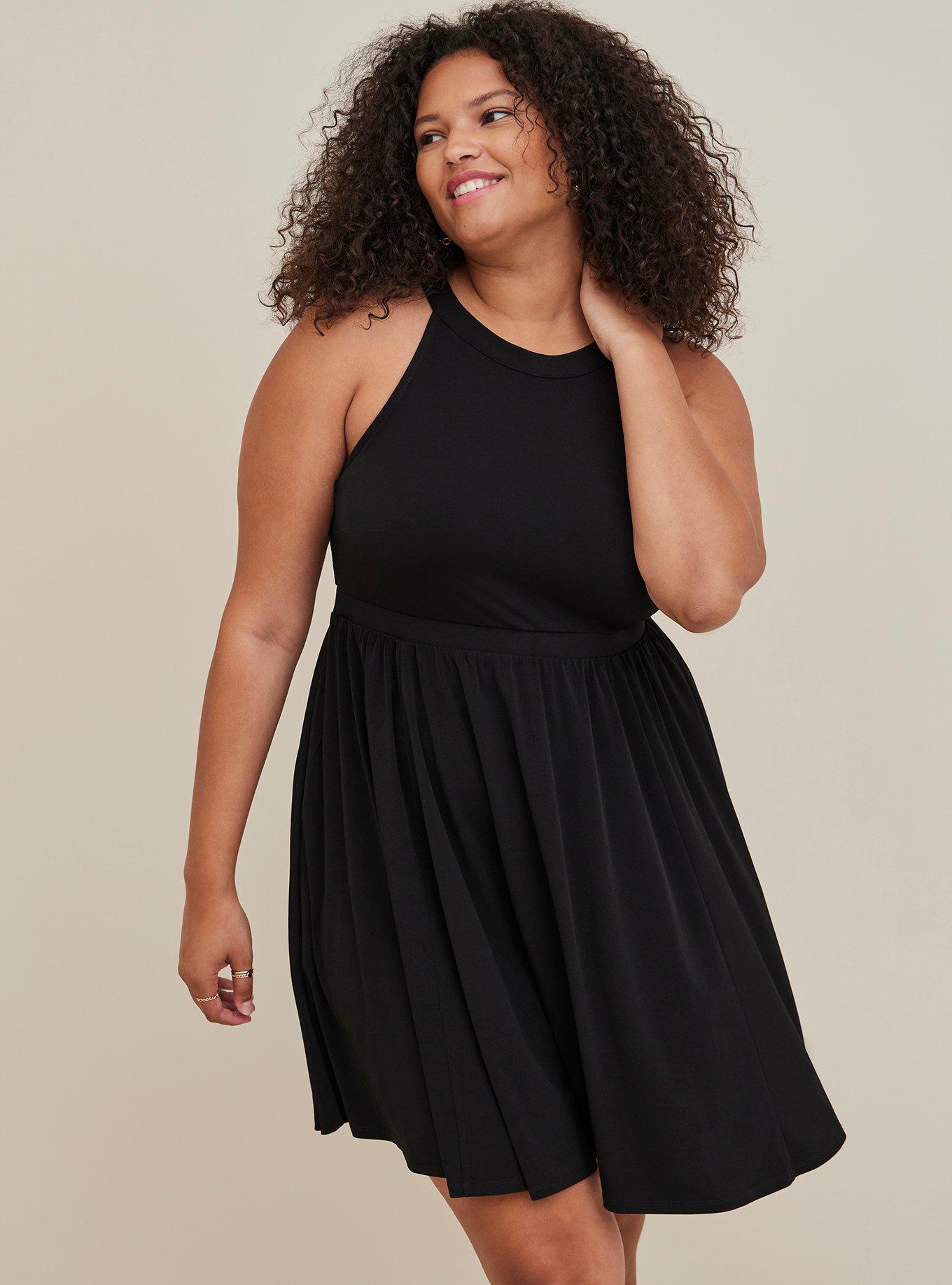 Mini Studio Knit Halter Skater Dress, DEEP BLACK, hi-res