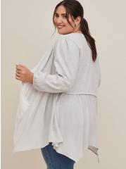 Plus Size Fabric Mixed Hanky Hem Kimono, STONE, alternate