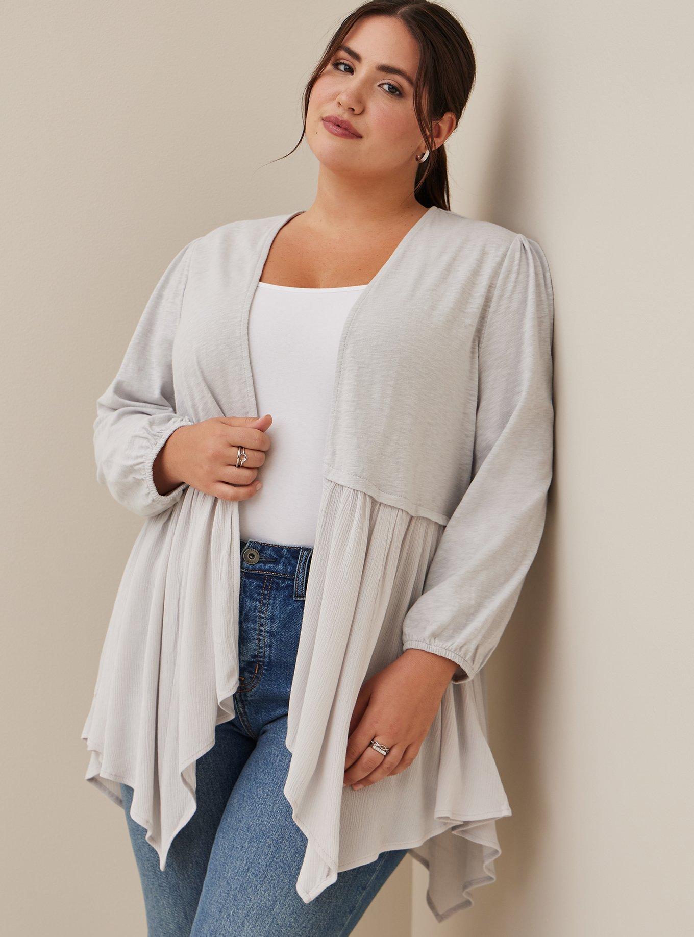 Plus Size - Fabric Mixed Hanky Hem Kimono - Torrid