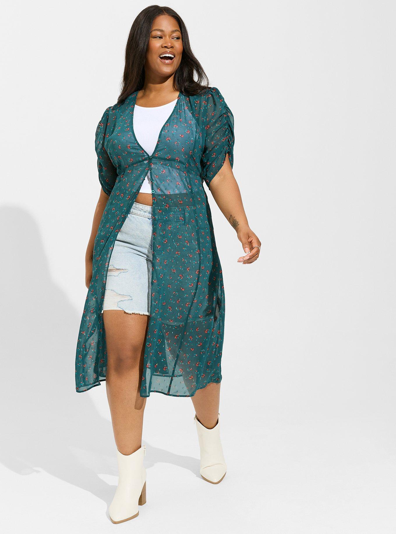 Plus Size Chiffon Ruched Sleeve Kimono Torrid