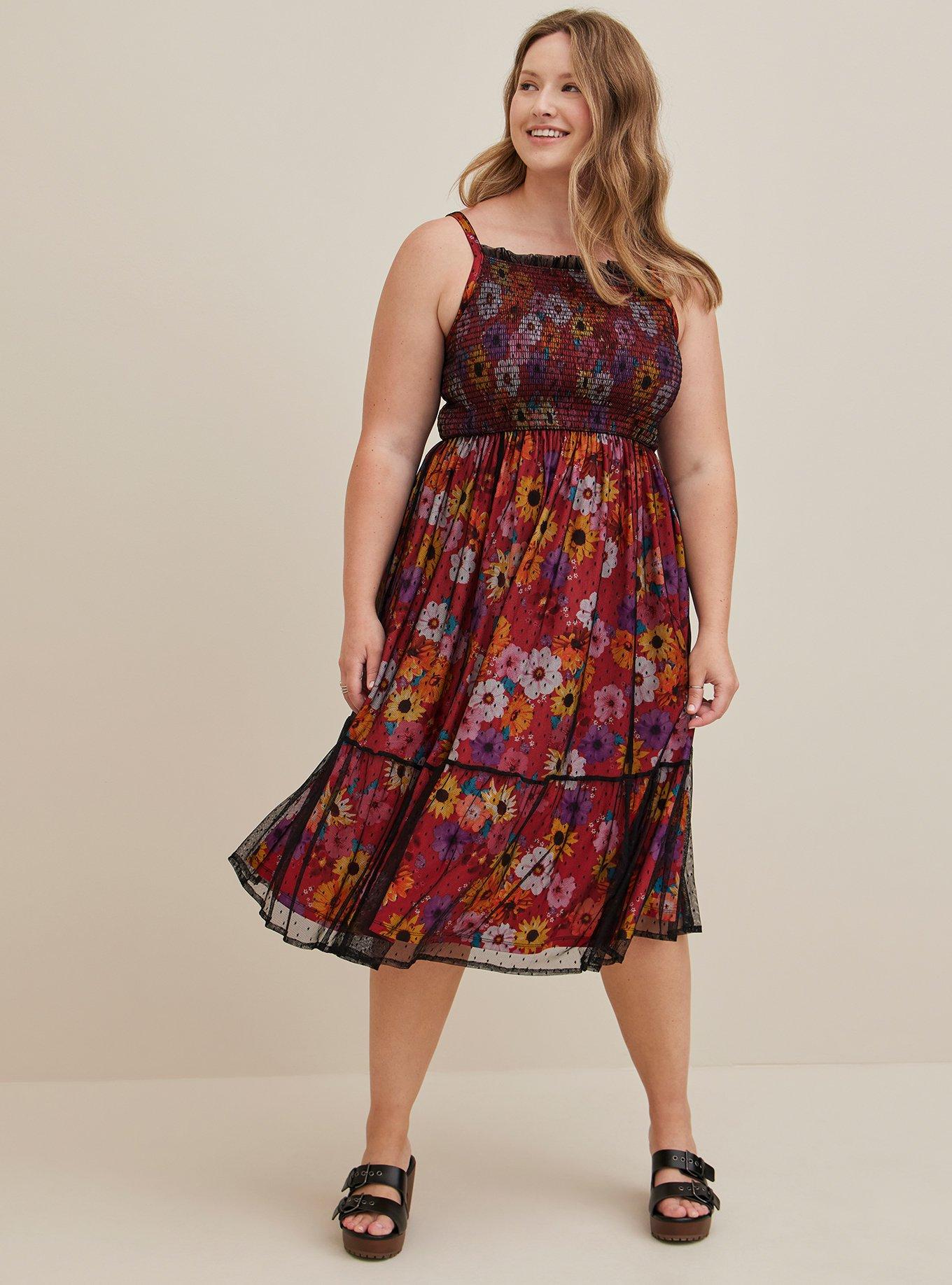 TORRID Tea Length Smocked Bodice A-Line Dress