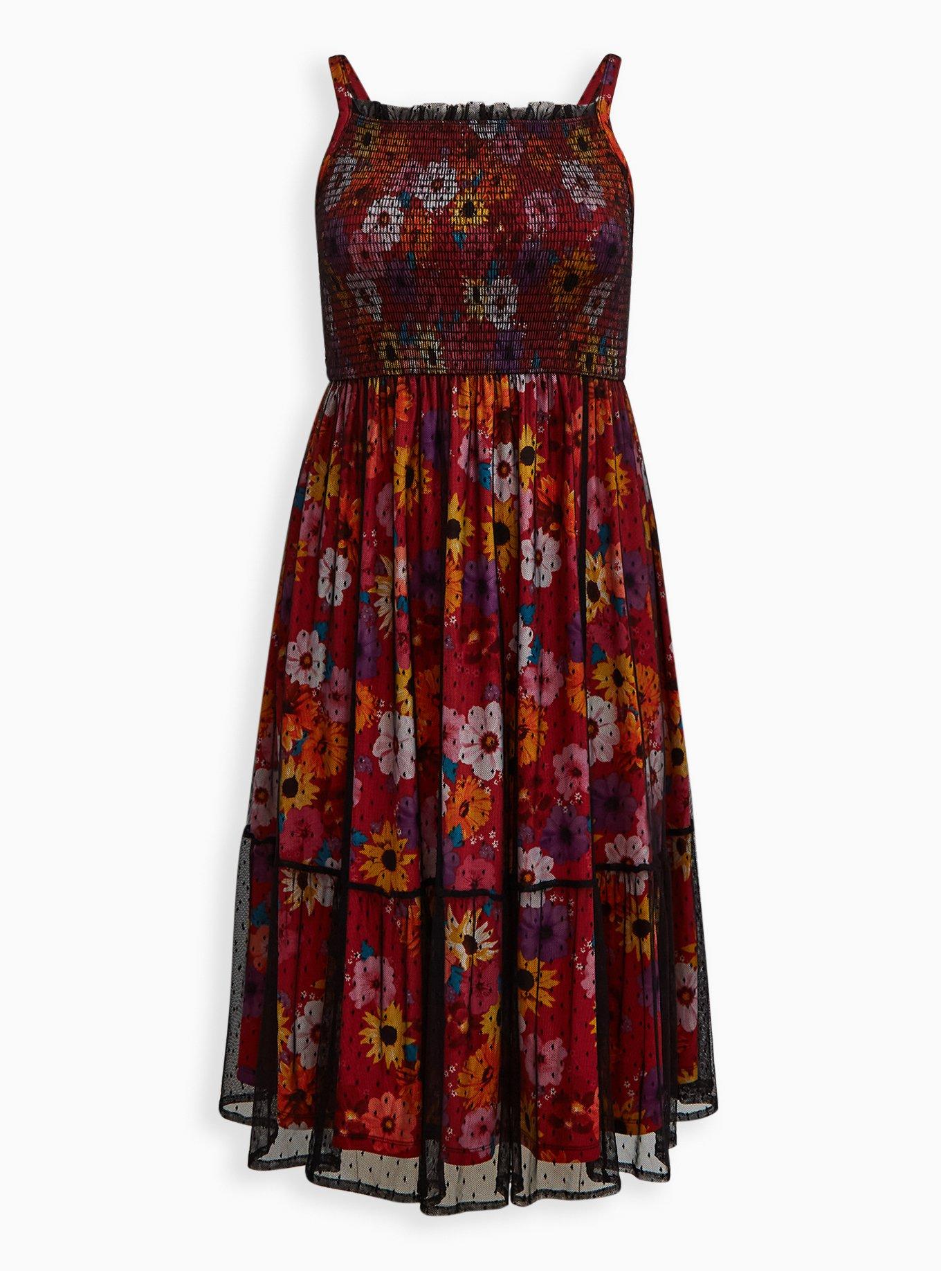 knee length dresses for ladies Pink Floral Tiered Midi Dress M main image 1
