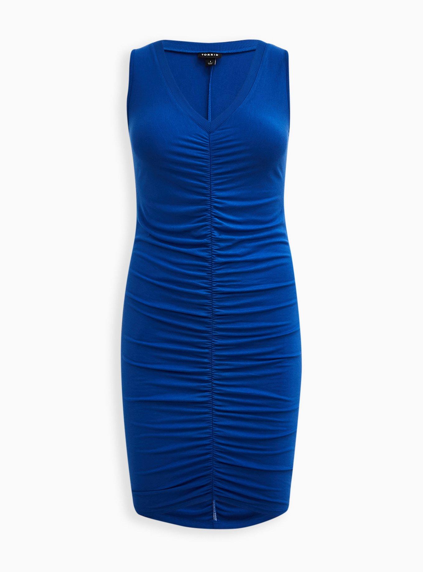 Cinch Hitter Denim Blue Ruched Drawstring Bodycon Mini Dress