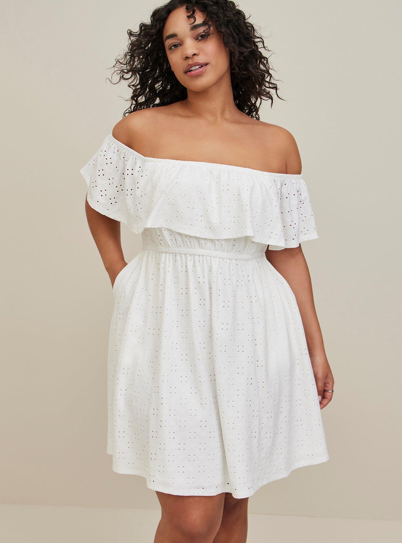 White off the hot sale shoulder skater dress