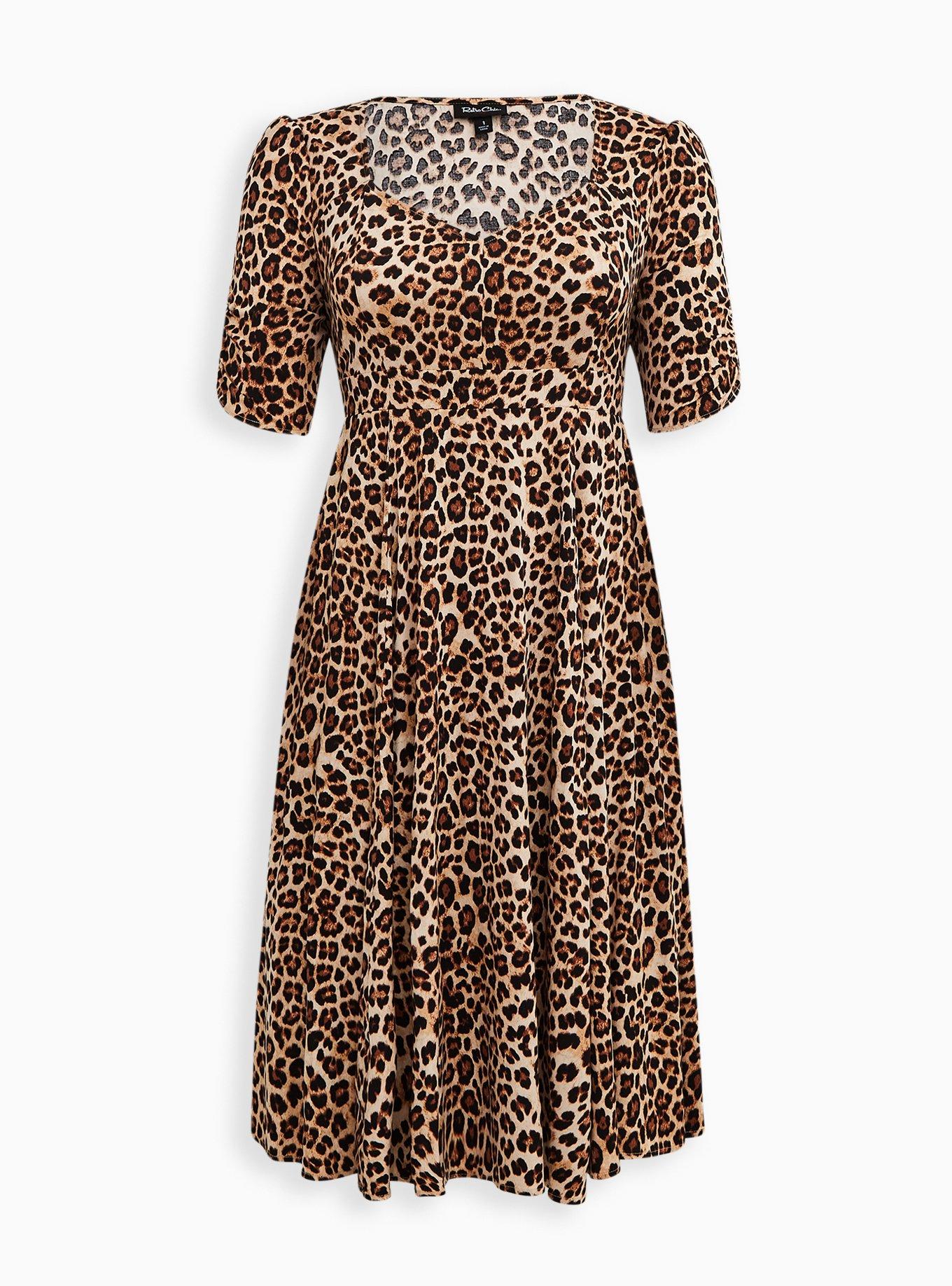 torrid green leopard dress Plus Size - Tea Length Stretch Challis Sweetheart A-line Dress