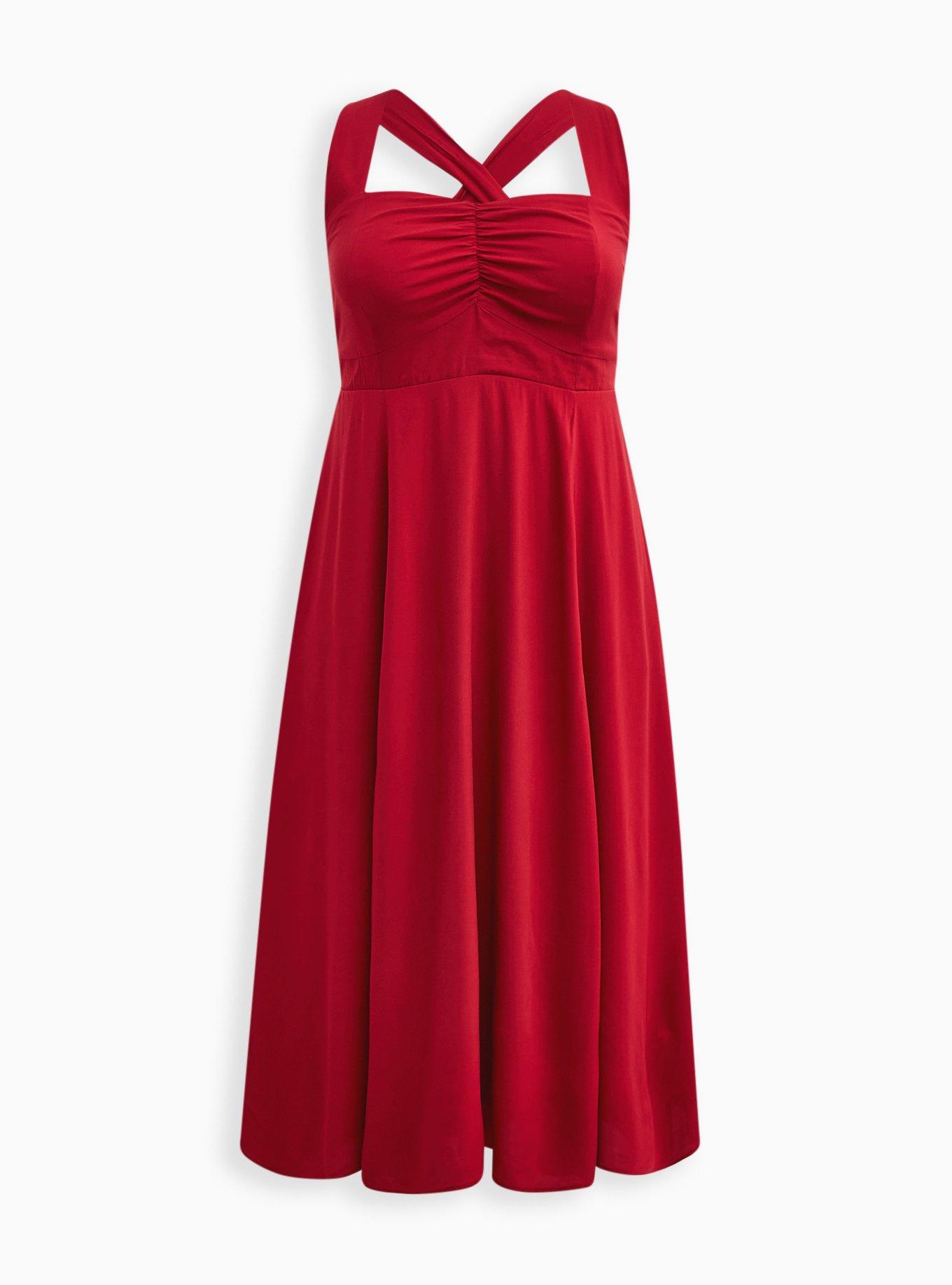 Plus Size - Retro Halter Midi Swing Dress - Challis Red - Torrid