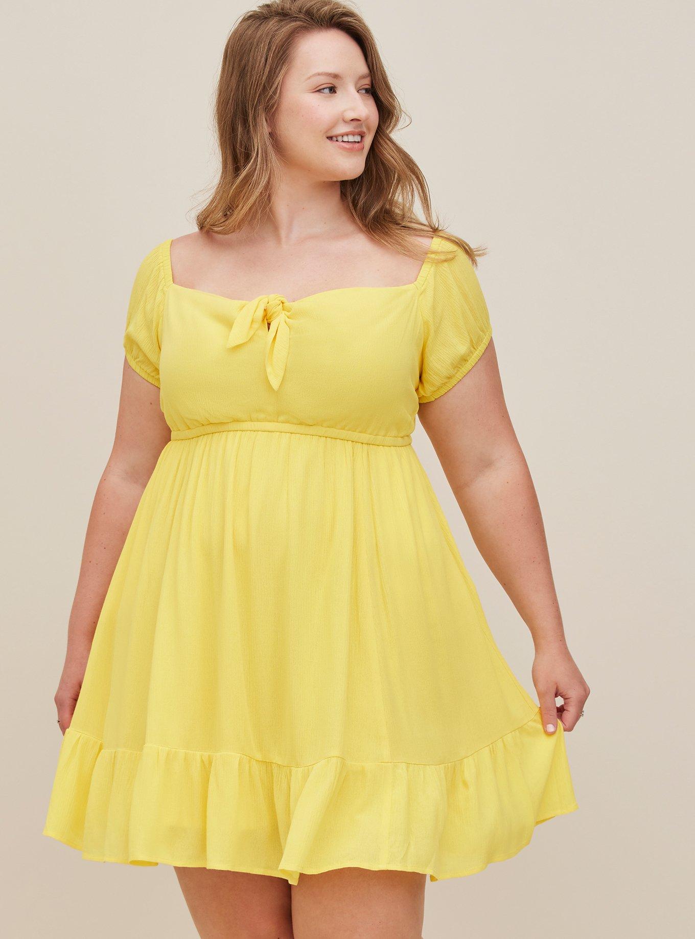 Plus Size Mini Gauze Puff Sleeve Skater Dress Torrid