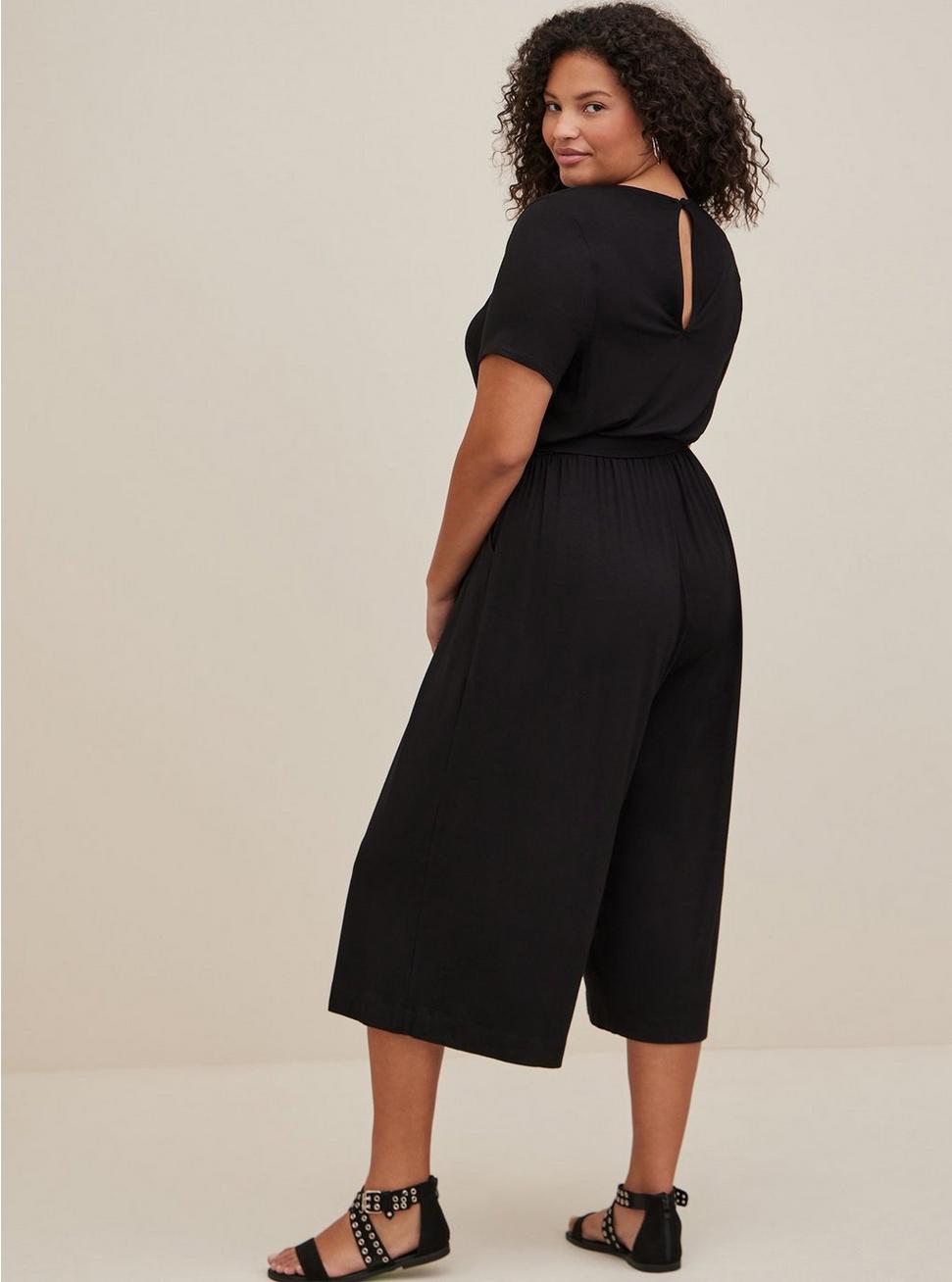 Plus Size Surplice Culotte Jumpsuit - Super Soft Black, DEEP BLACK, alternate