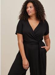 Plus Size Surplice Culotte Jumpsuit - Super Soft Black, DEEP BLACK, alternate