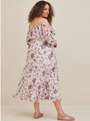 Off Shoulder Puff Sleeve Tiered Maxi Dress - Mesh Floral Grey & Purple, FLORAL GREY, alternate