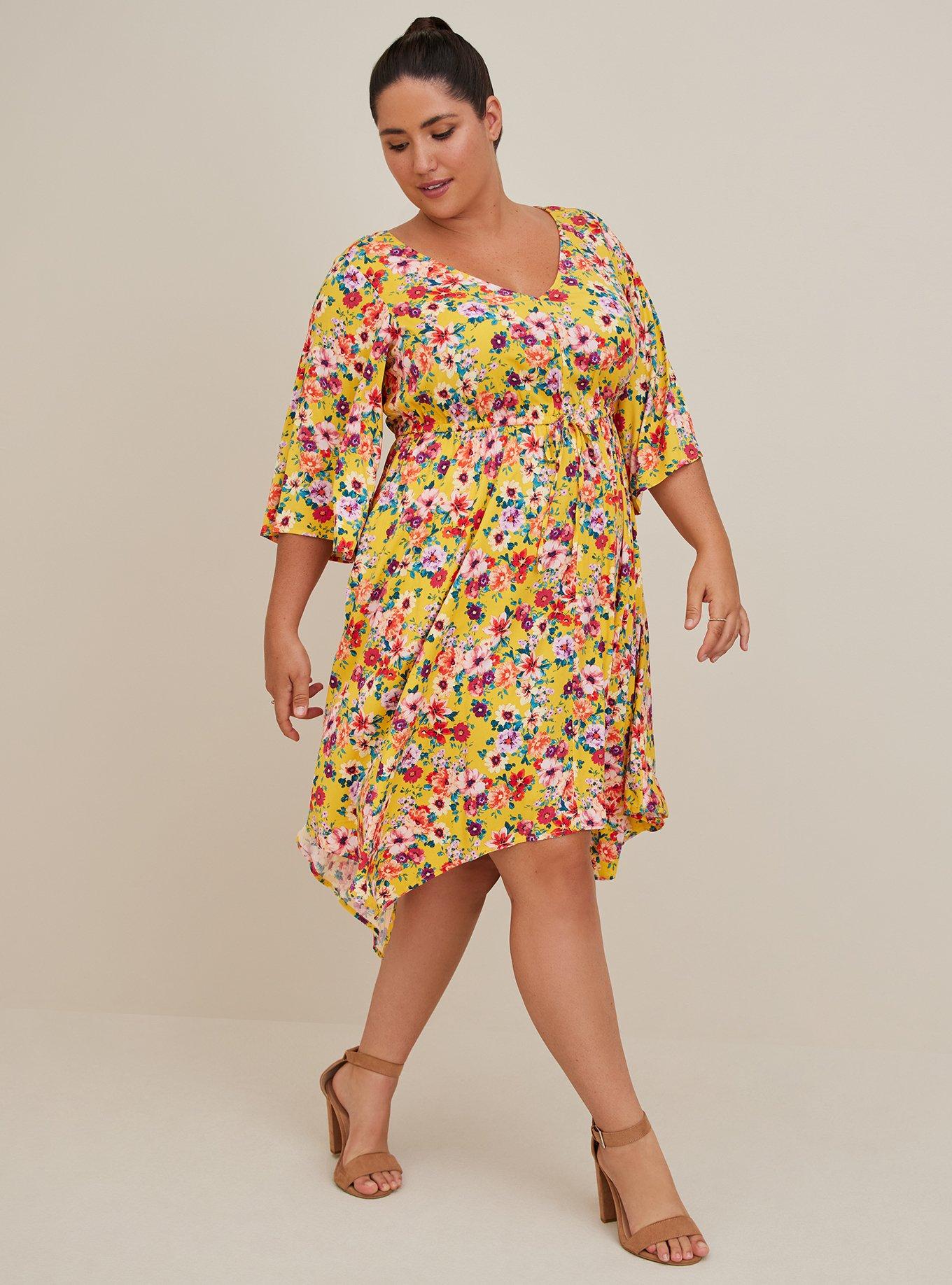 Plus Size Babydoll Dress - Stretch Challis Floral Yellow, FLORAL YELLOW, alternate