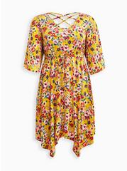 Babydoll Dress - Stretch Challis Floral Yellow, FLORAL YELLOW, hi-res