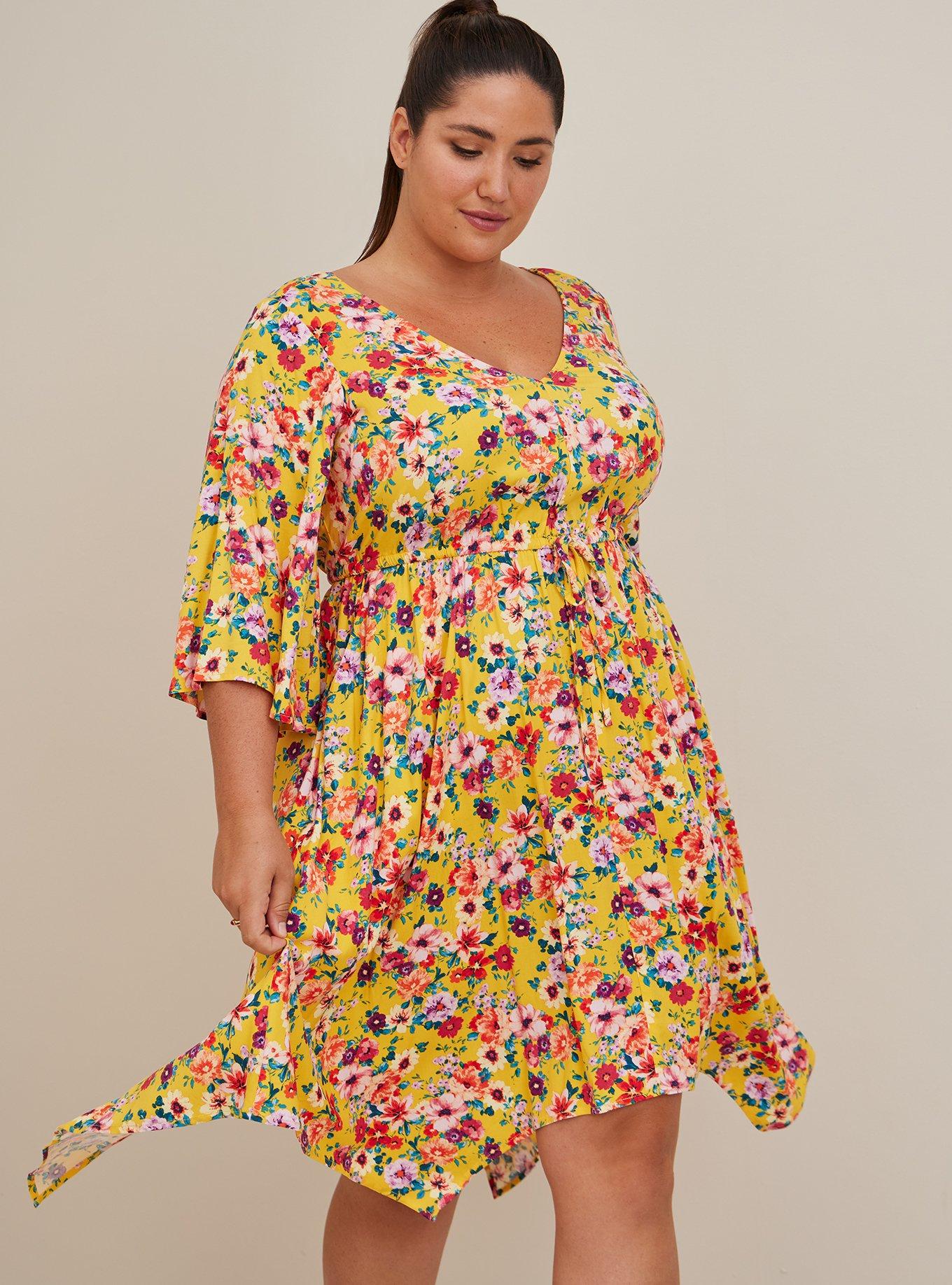 Plus Size - Babydoll Dress - Stretch Challis Floral Yellow - Torrid