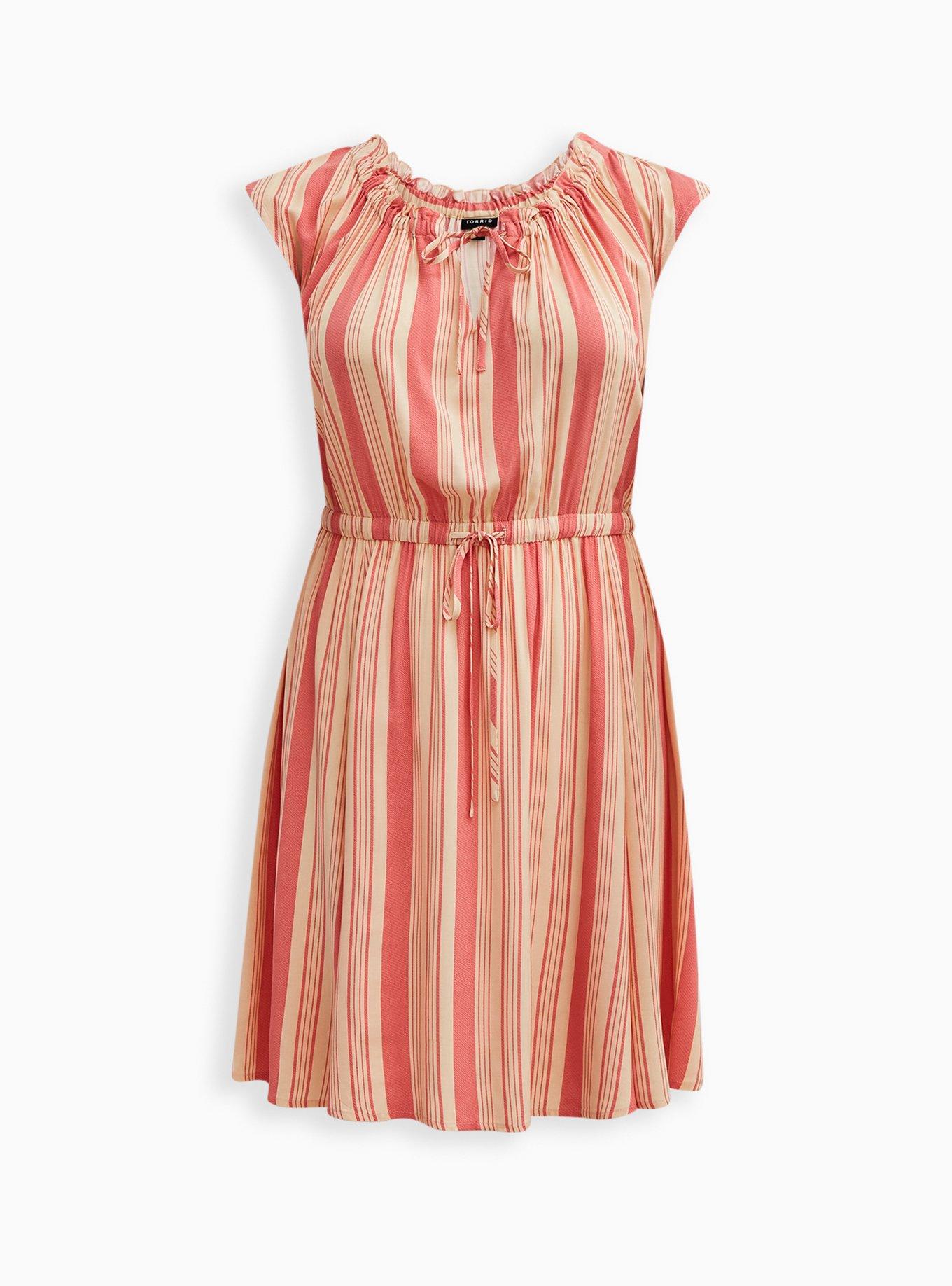 Plus Size - Tie Front Mini Dress - Challis Stripes Pink - Torrid