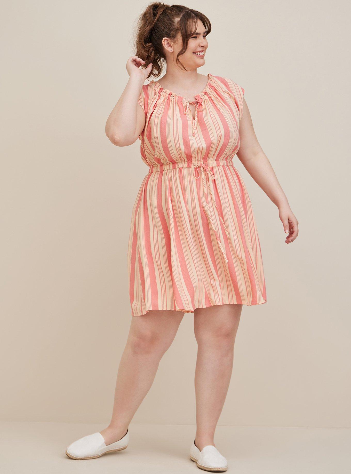 Plus Size - Tie Front Mini Dress - Challis Stripes Pink - Torrid