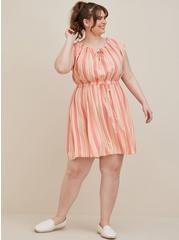 Plus Size Tie Front Mini Dress - Challis Stripes Pink, STRIPE PINK, hi-res