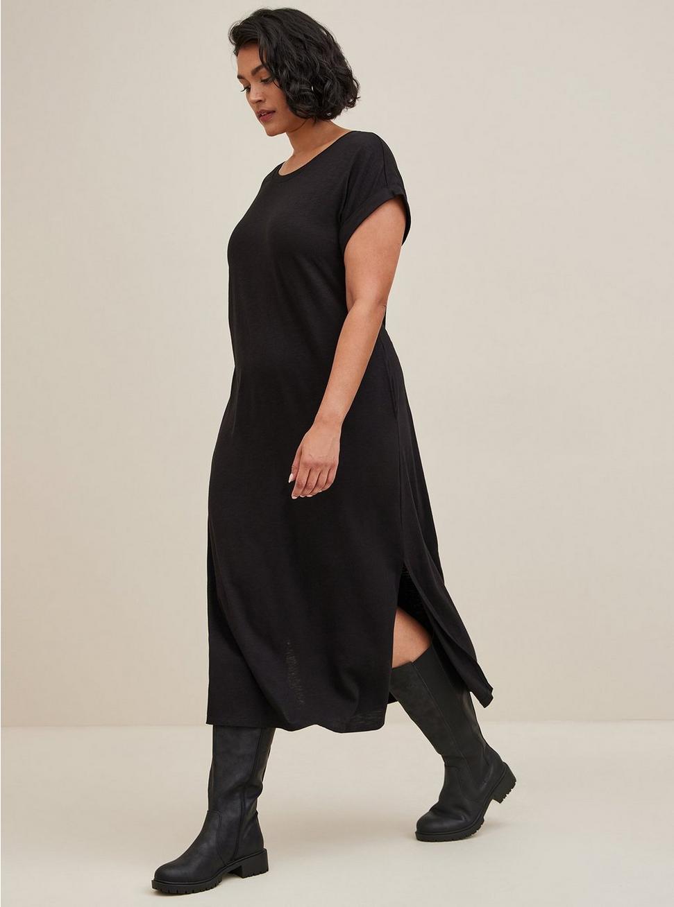 Midi Jersey Tee Shirt Dress, DEEP BLACK, alternate
