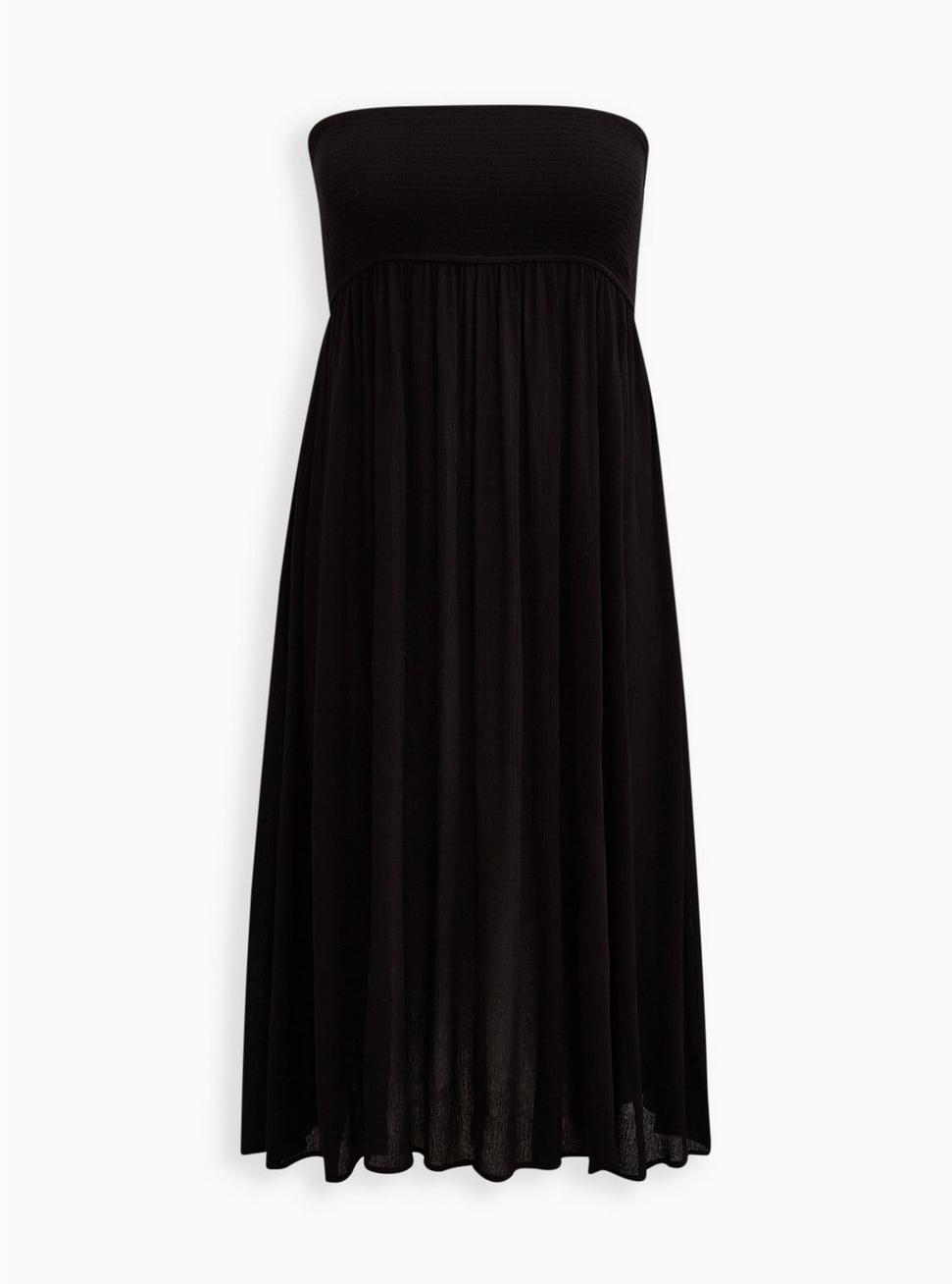 Plus Size Midi Gauze Smocked Convertible Dress, DEEP BLACK, hi-res