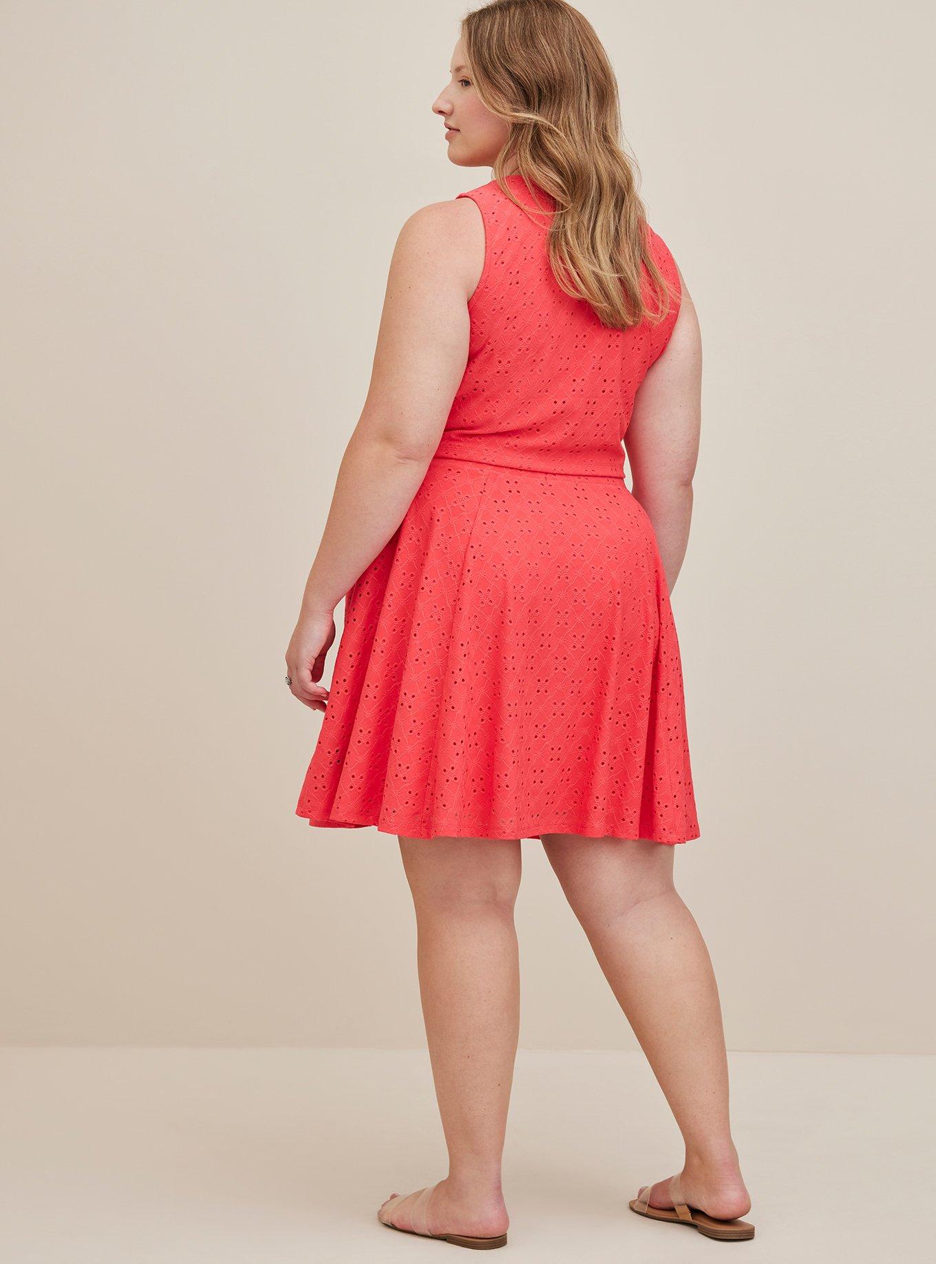 NWT TORRID Womens Plus Size 0 Large 12 Hot Pink Palm Tree Knit Skater Dress