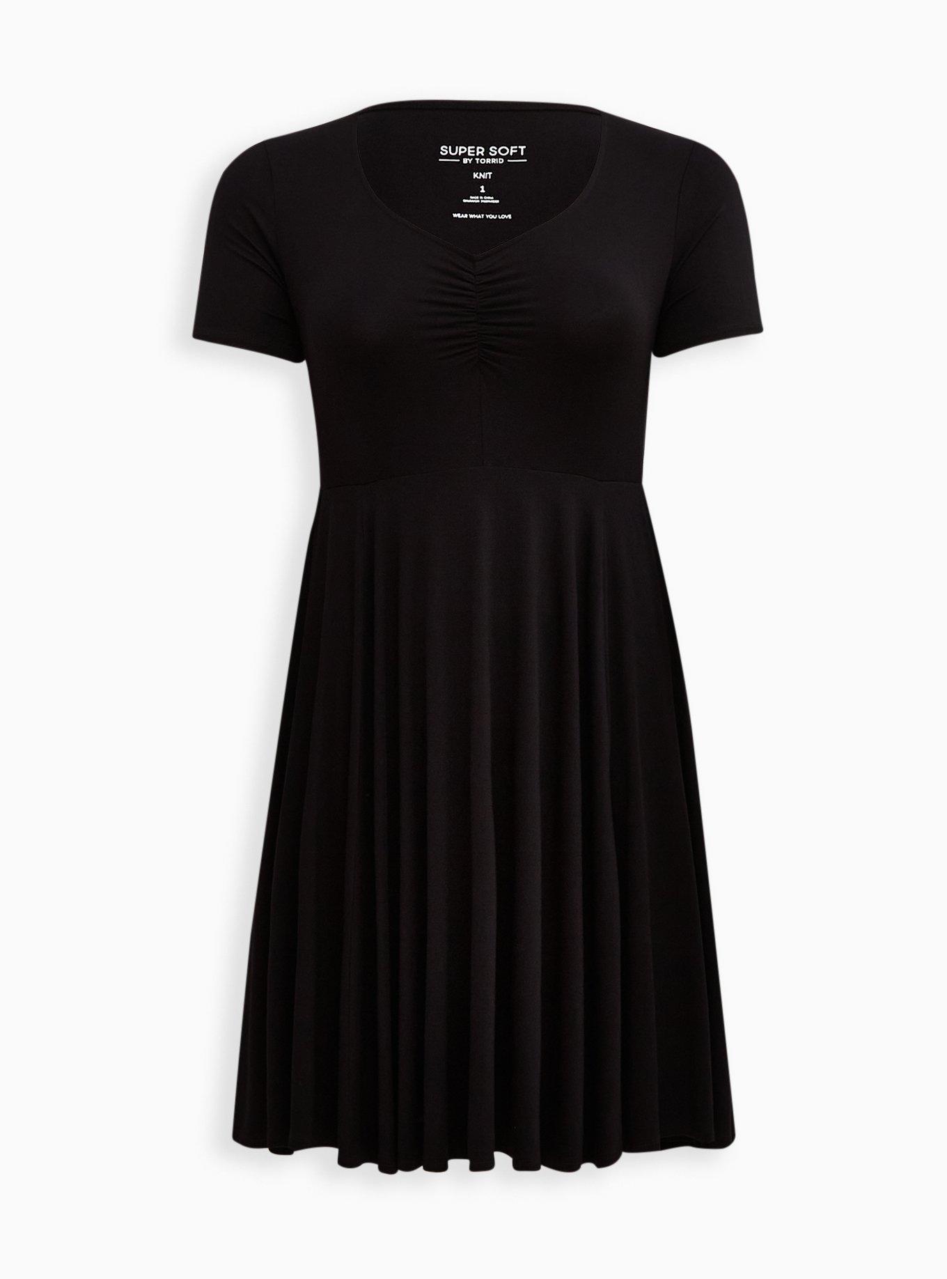 Mini Super Soft Cinch Front Skater Dress, DEEP BLACK, hi-res