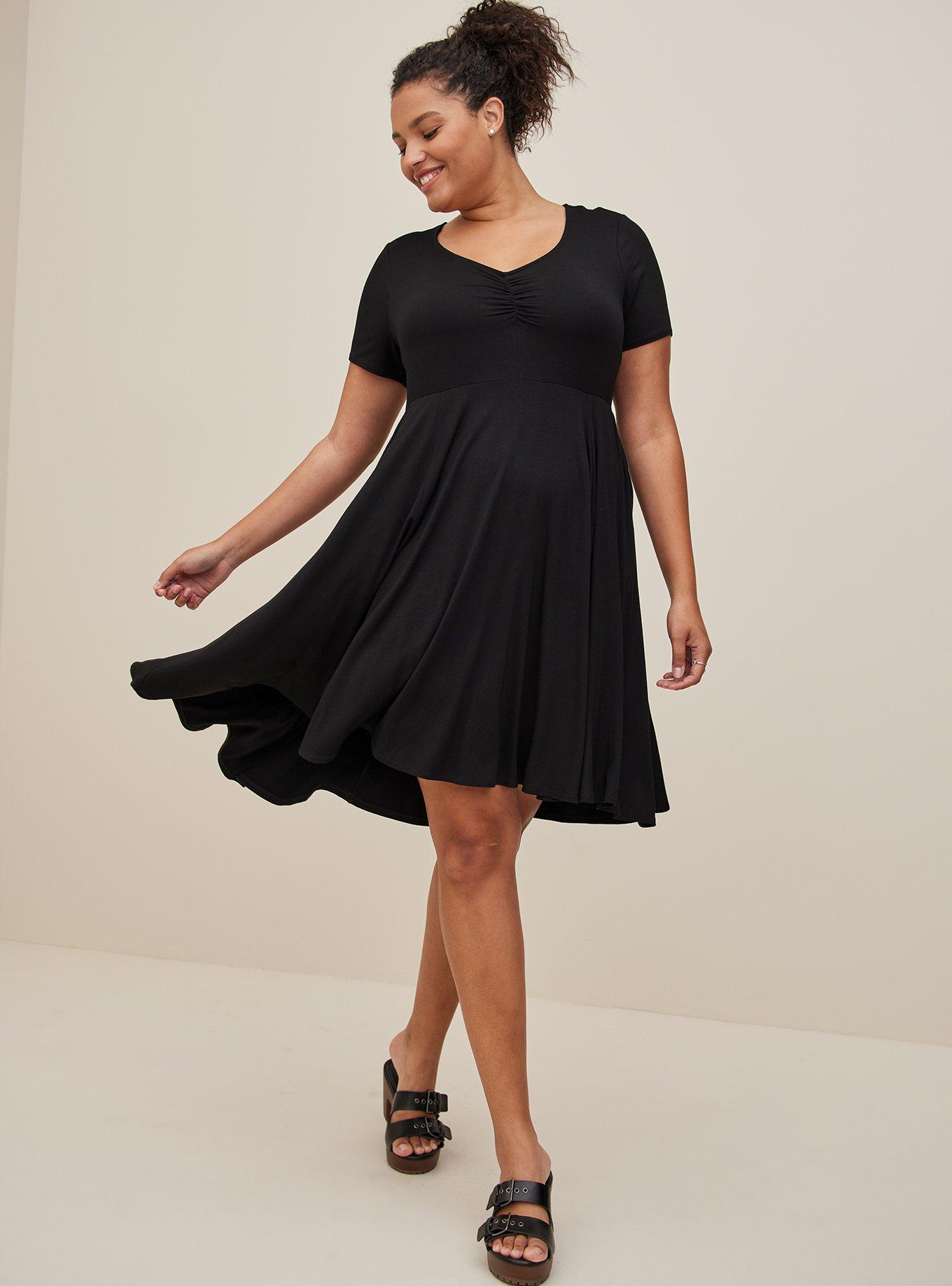 Mini Super Soft Cinch Front Skater Dress, DEEP BLACK, hi-res
