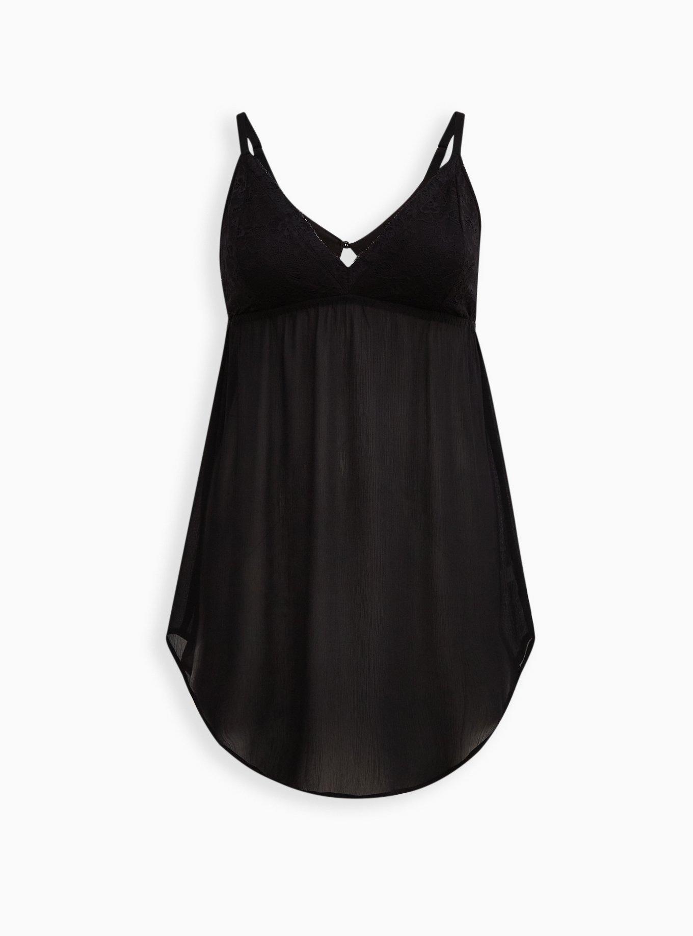 Cami Sleep Dress - Chiffon & Lace Black, BLACK, hi-res