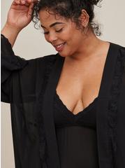 Plus Size Lace Trim Sleep Robe - Chiffon & Lace Black, BLACK, alternate